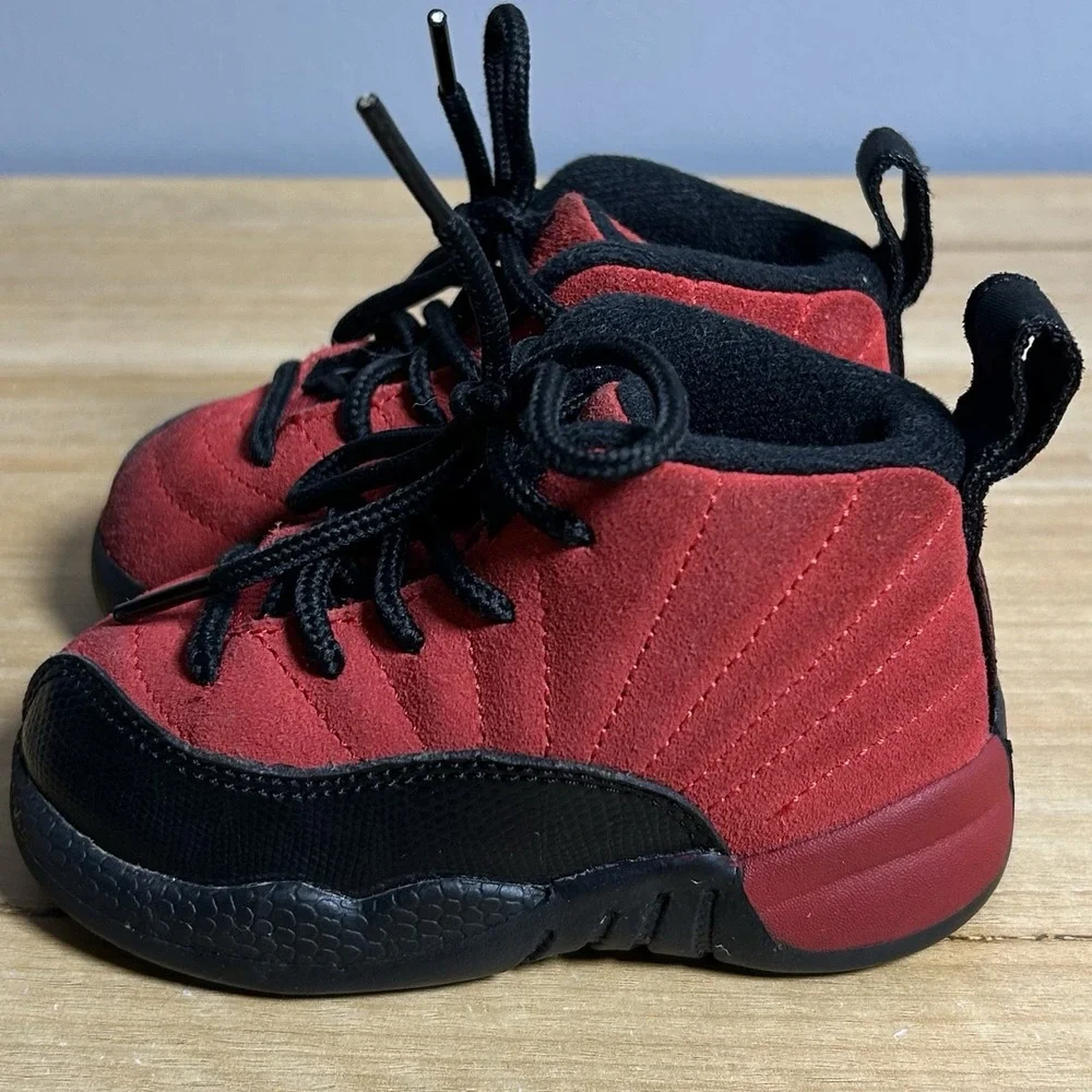 Nike Air Jordan 12 Retro Toddler Red Black TD Reverse Flu Game High Top Sneakers
